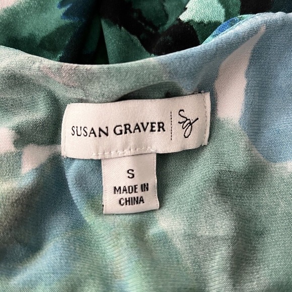 Susan Graver Shirt Womens Small Blue Green Layered Ruffle Blouse Colorful Casual - Picture 7 of 8